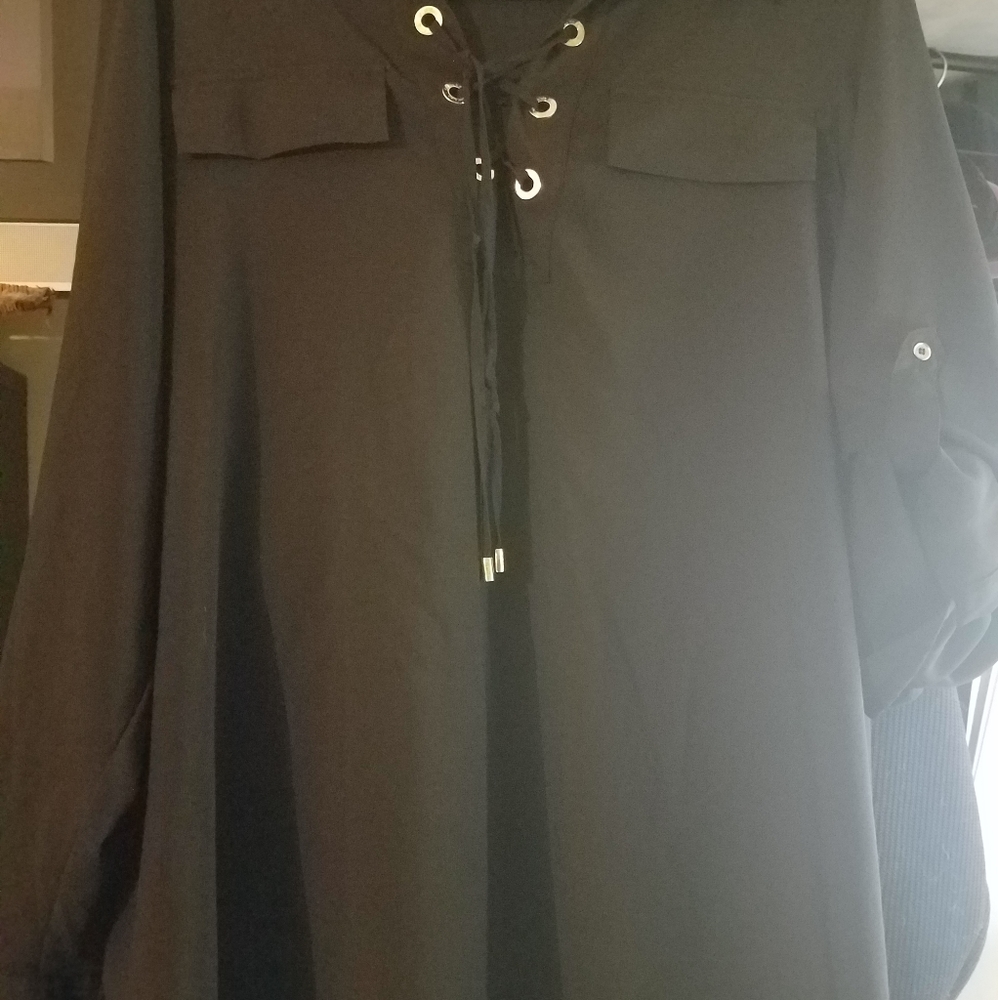 Calvin Klein 0X Work Tab Sleeve Blouse Top